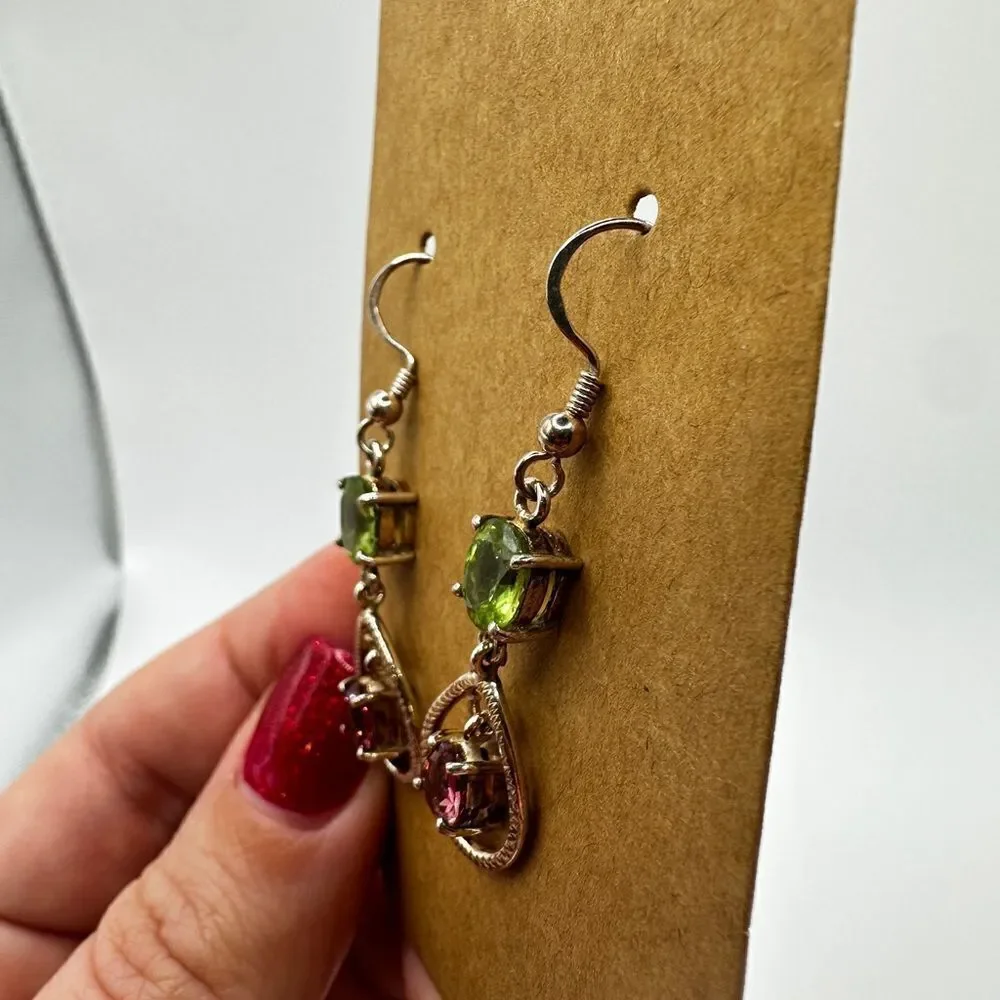 Stunning peridot and pink‎ tourmaline in sterling silver dangle earrings!!